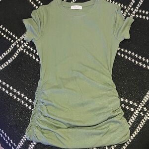 Madewell Olive Green Ribbed Midi Dress with Side Ruching